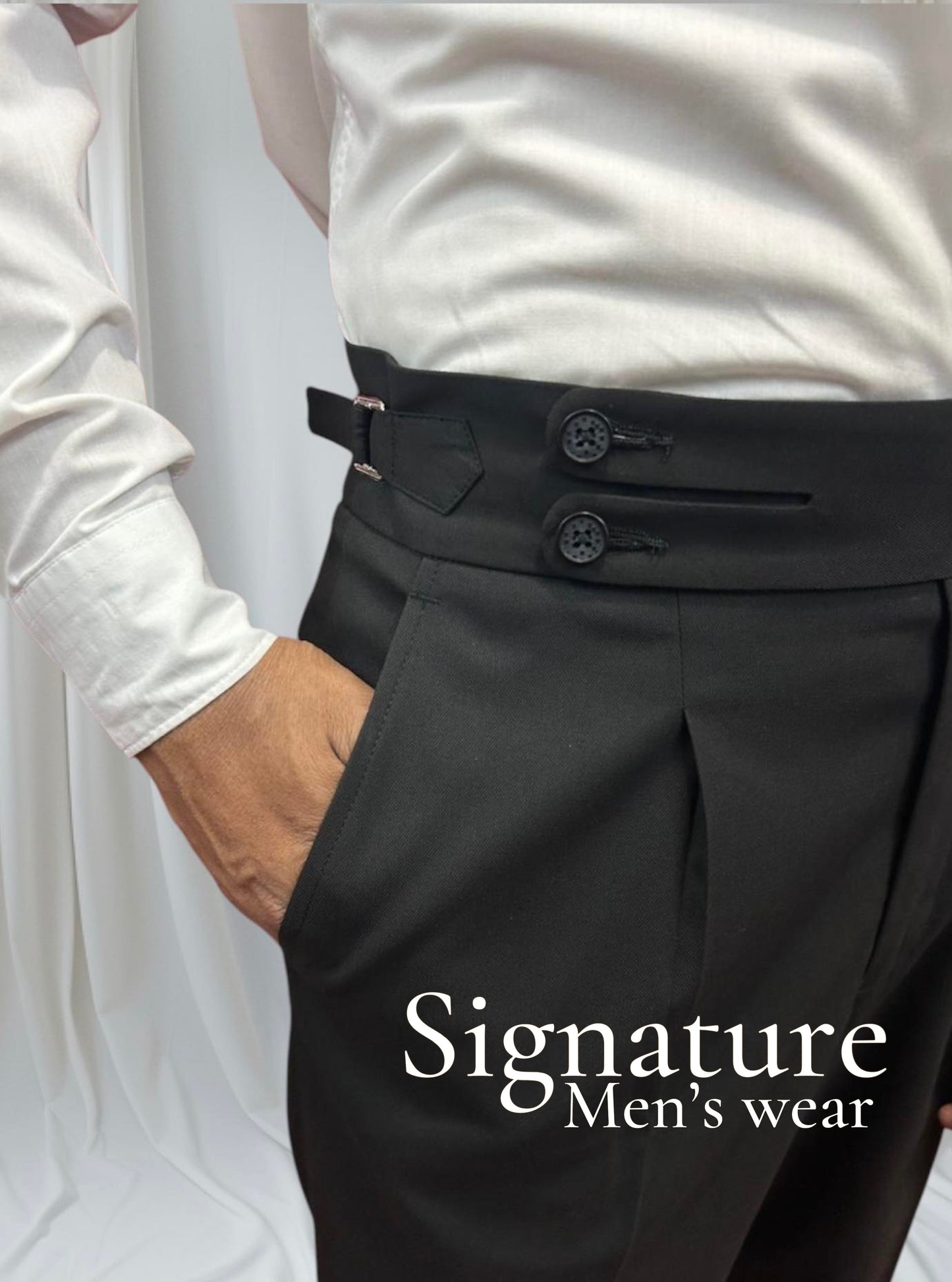 Black high-waist double button formal trouser