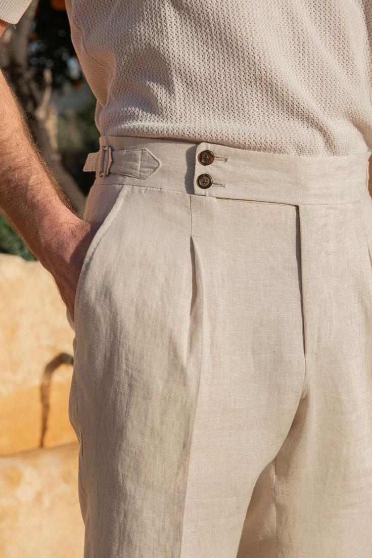 Beige dubble button side adjuster high waist trouser