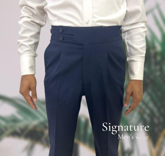 Blue high-waist double button formal pant