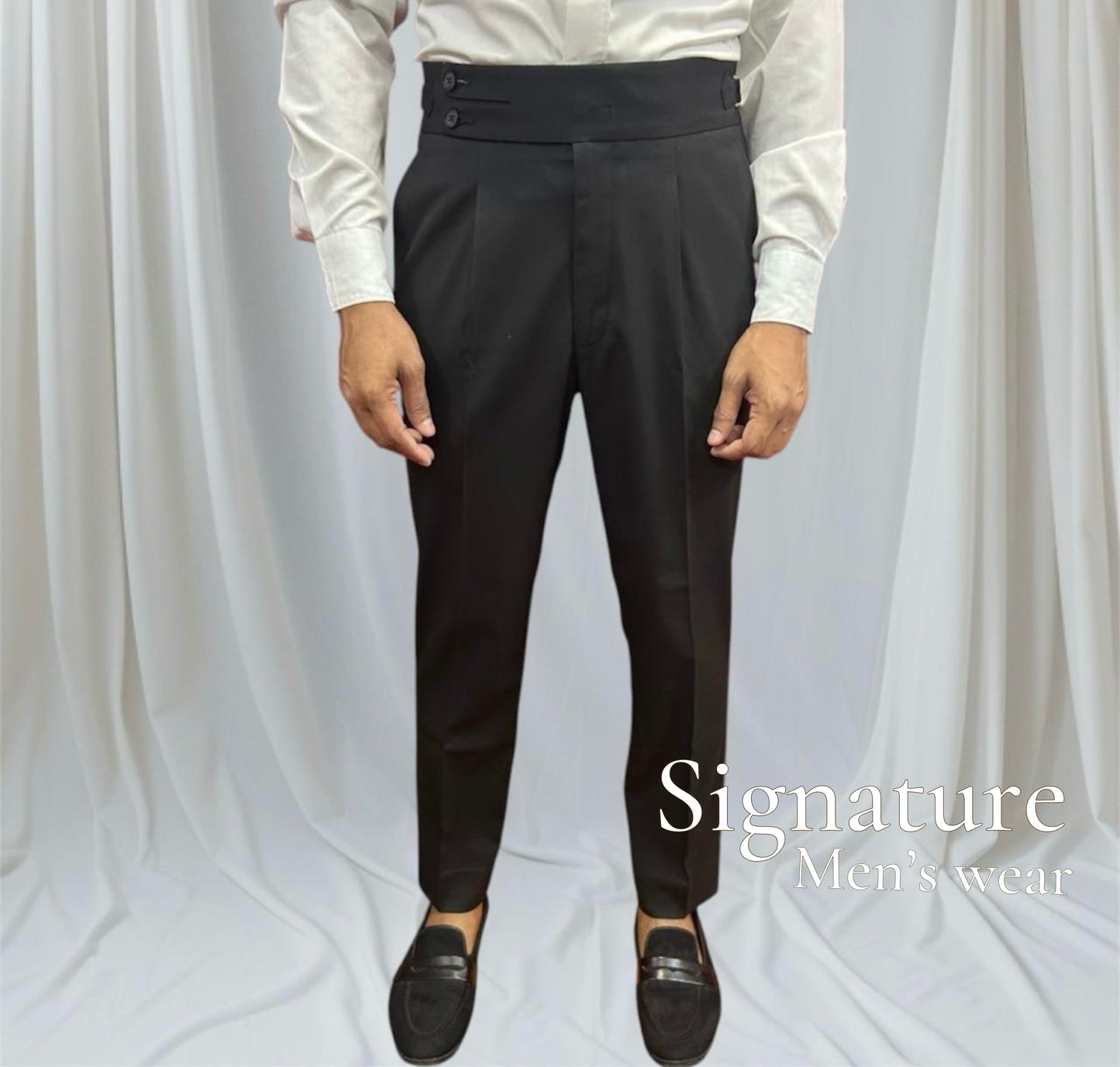 Black high-waist double button formal trouser