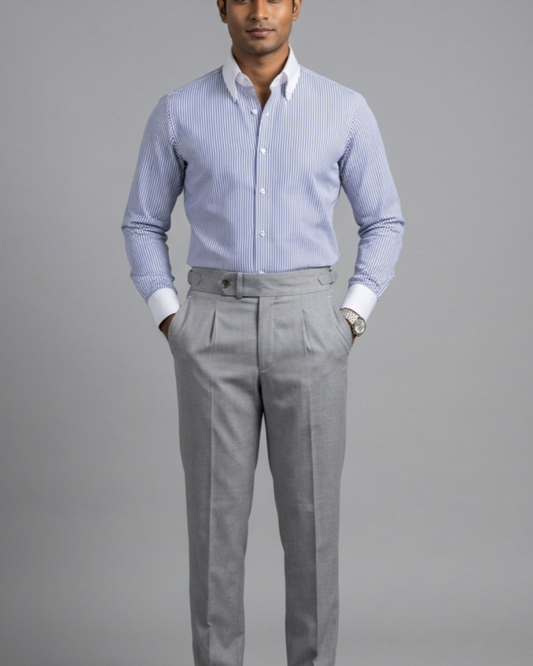 Navy Pinstripe Formal Shirt – White Contrast Collar