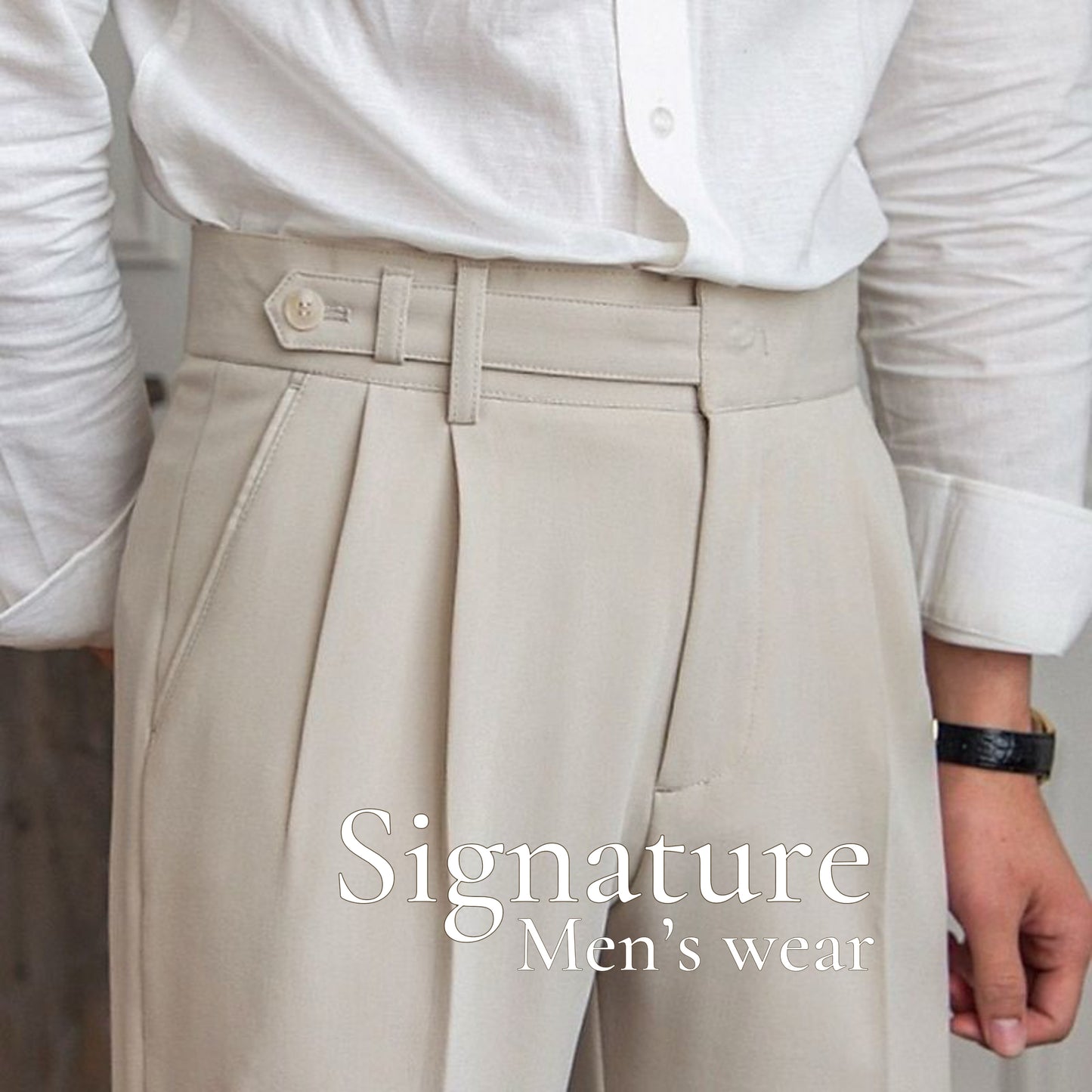 Beige Single Button High-waist Formal Trouser
