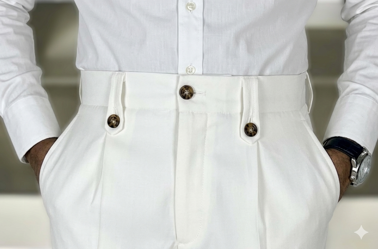 High Waist Pleated White Formal Pant