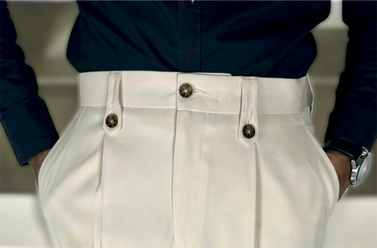 High Waist Pleated Beige Formal Pant