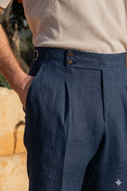 Deep blue dubble button side adjuster high waisted trouser
