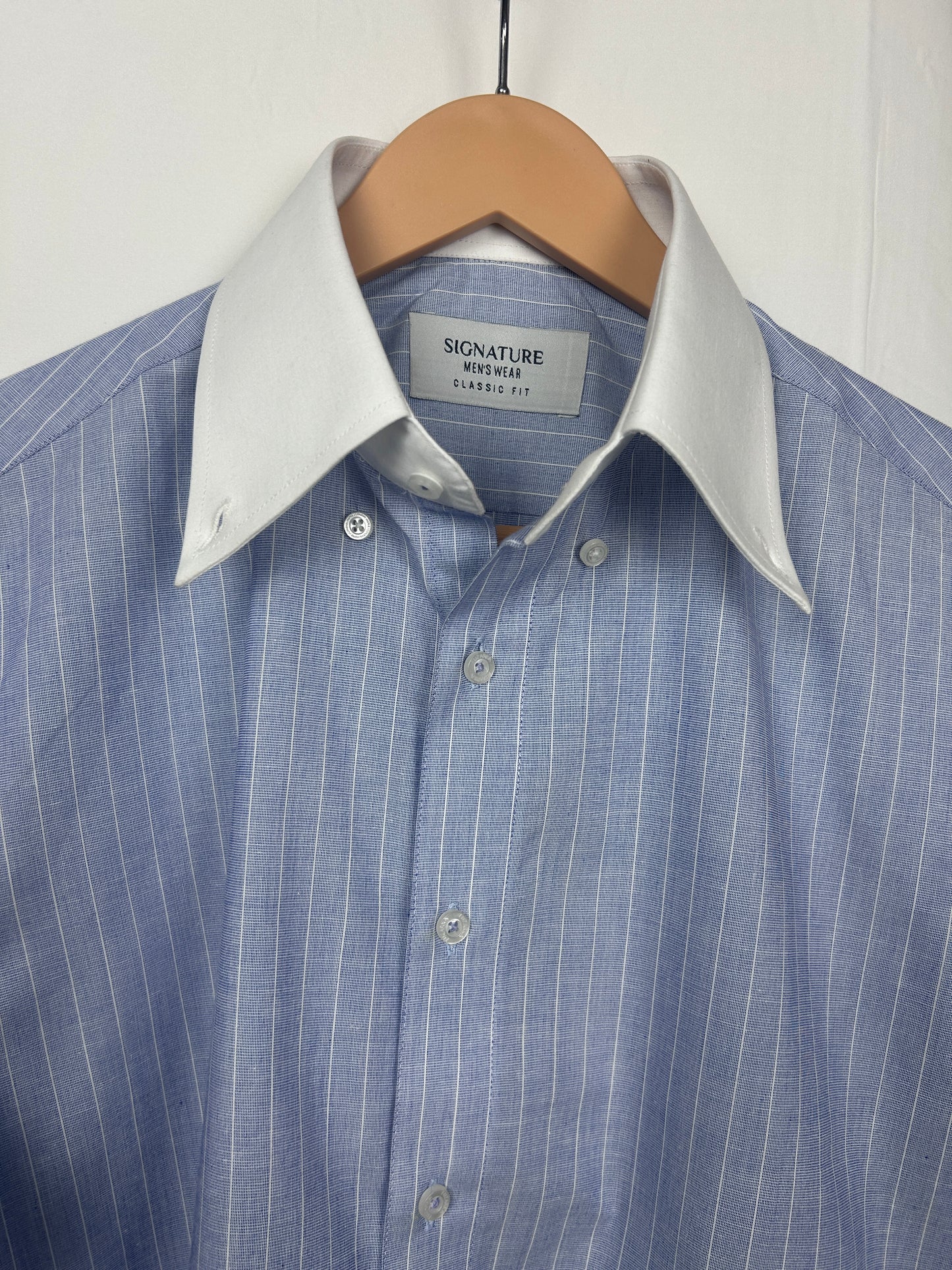 Sky Blue Pinstripe Formal Shirt – White Contrast Collar