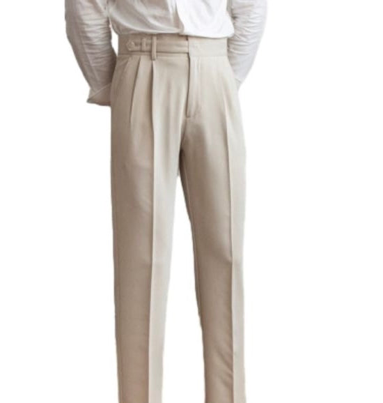 Beige Single Button High-waist Formal Trouser