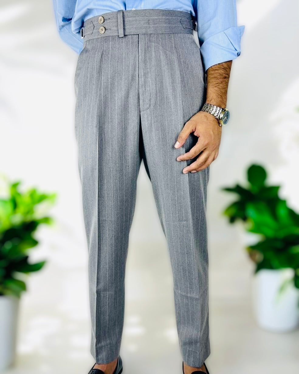 Regal Grey High-Waist Pleated Trousers