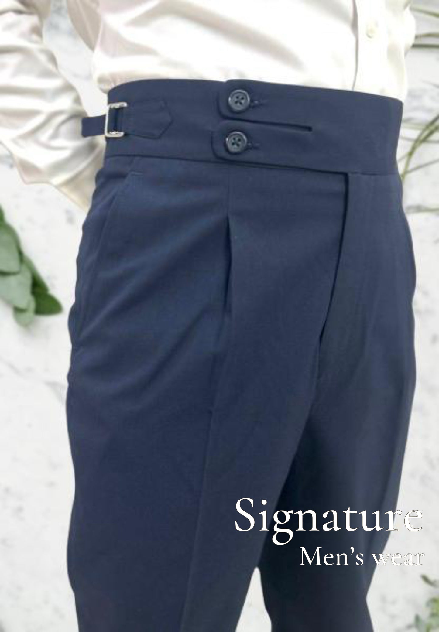 Blue high-waist double button formal pant