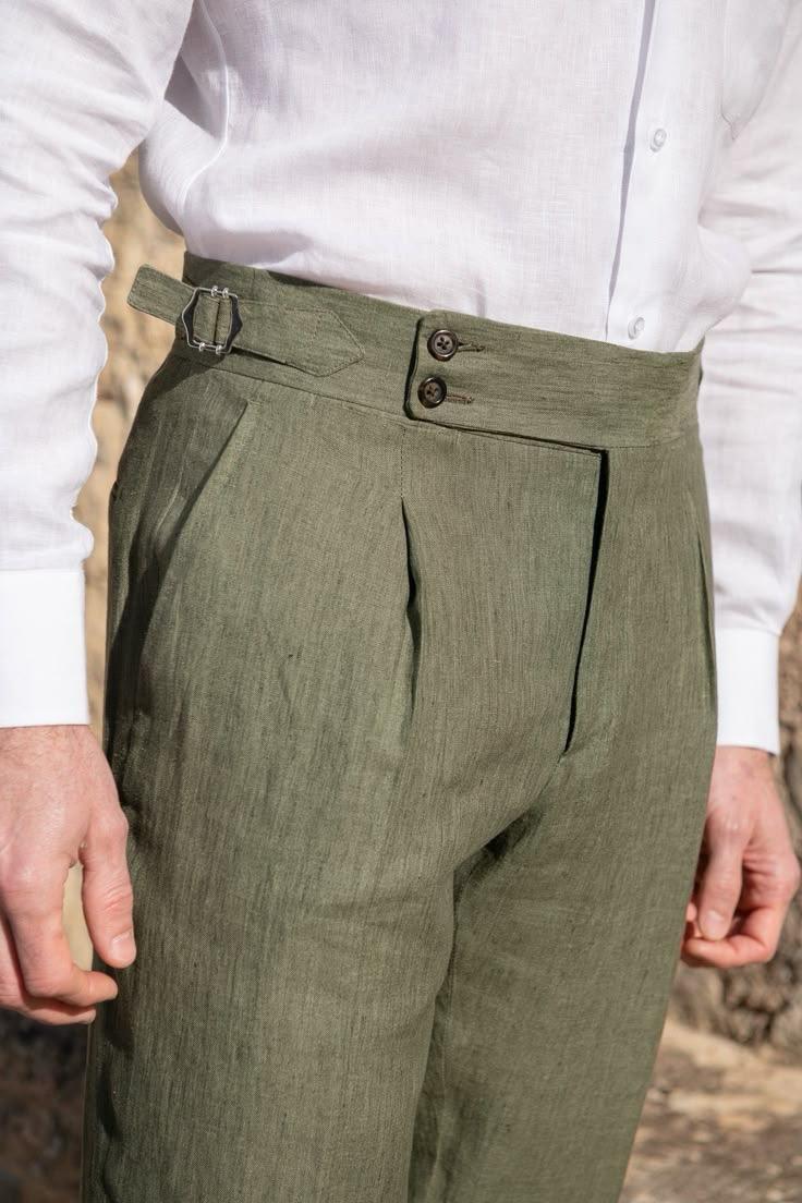 Olive dubble button side adjuster high waist trouser