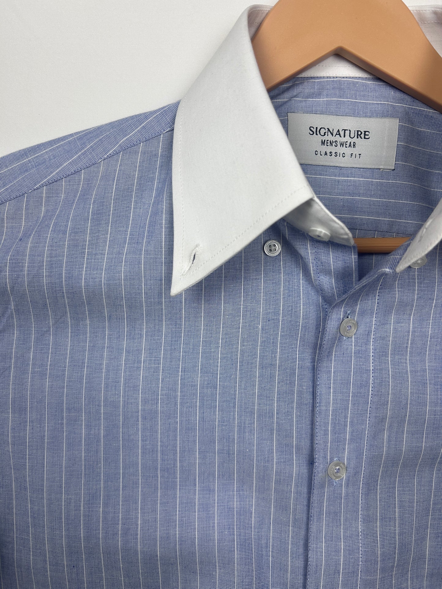 Sky Blue Pinstripe Formal Shirt – White Contrast Collar
