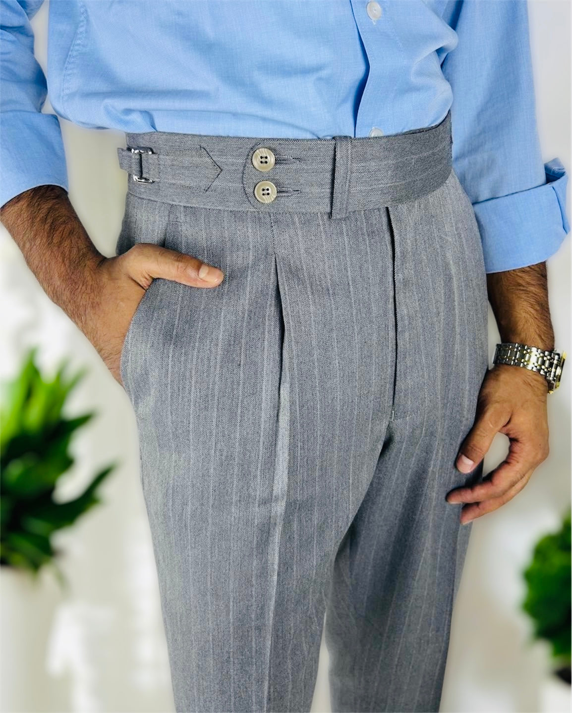 Regal Grey High-Waist Pleated Trousers