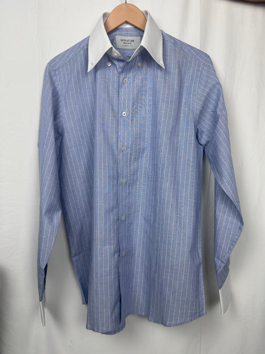 Sky Blue Pinstripe Formal Shirt – White Contrast Collar