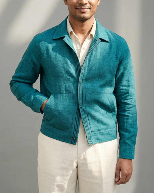 Petrol Blue / Deep Teal colour linen 2 pocket shaket