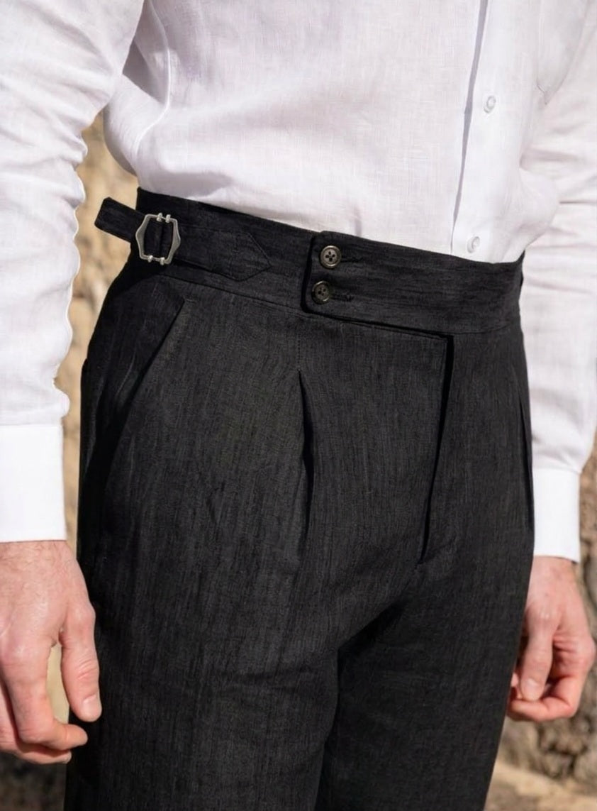 black dubble button side adjuster high waisted trouser