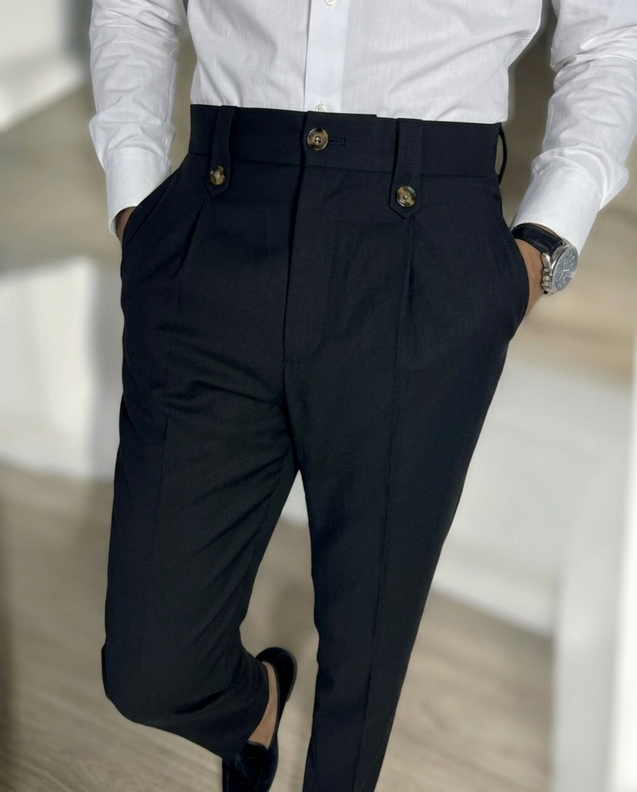 High Waist Pleated Black Formal Pant