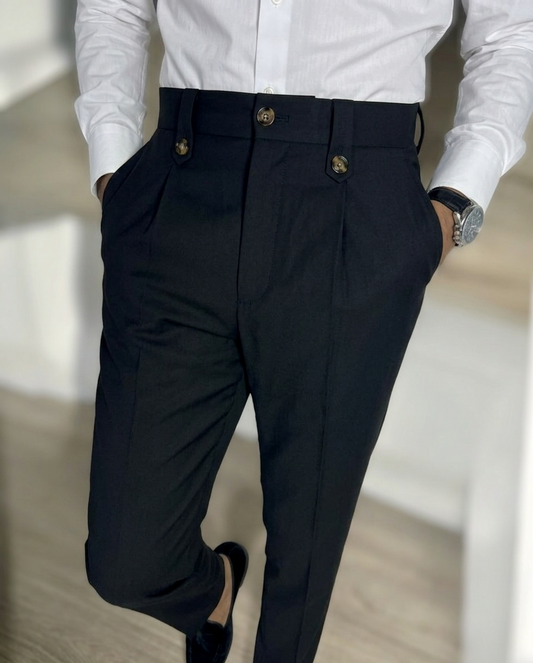 High Waist Pleated Black Formal Pant