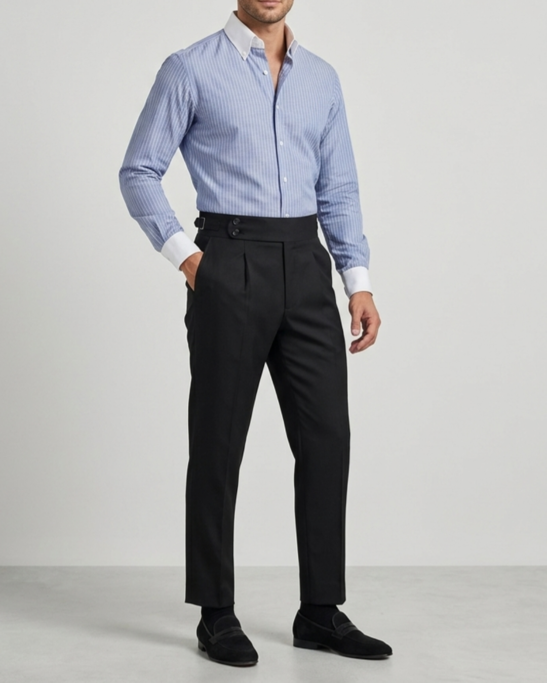 Sky Blue Pinstripe Formal Shirt – White Contrast Collar