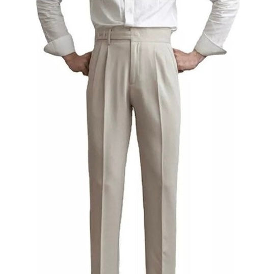 Beige Single Button High-waist Formal Trouser