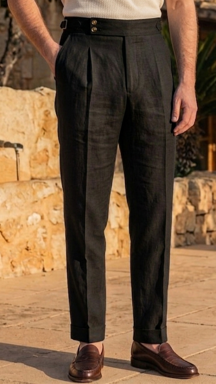 black dubble button side adjuster high waisted trouser