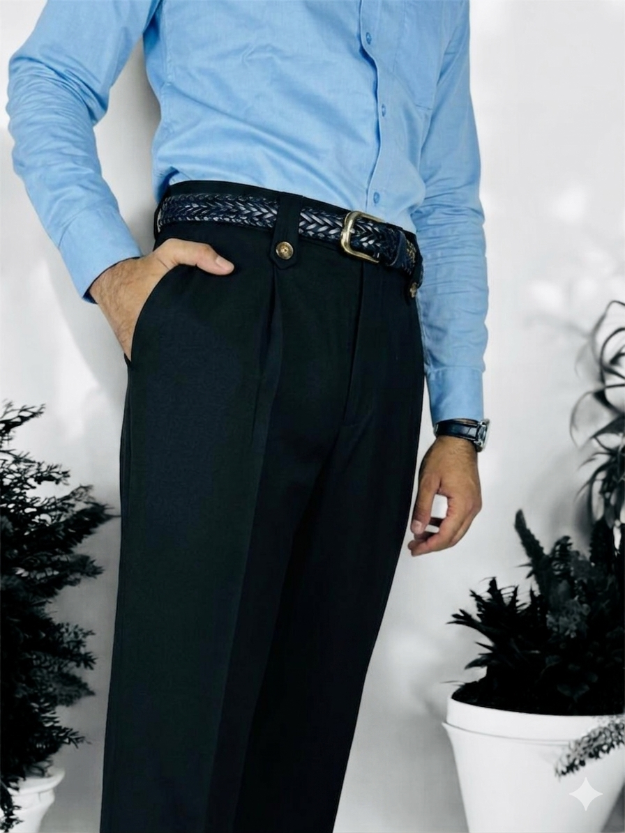 High Waist Pleated Black Formal Pant