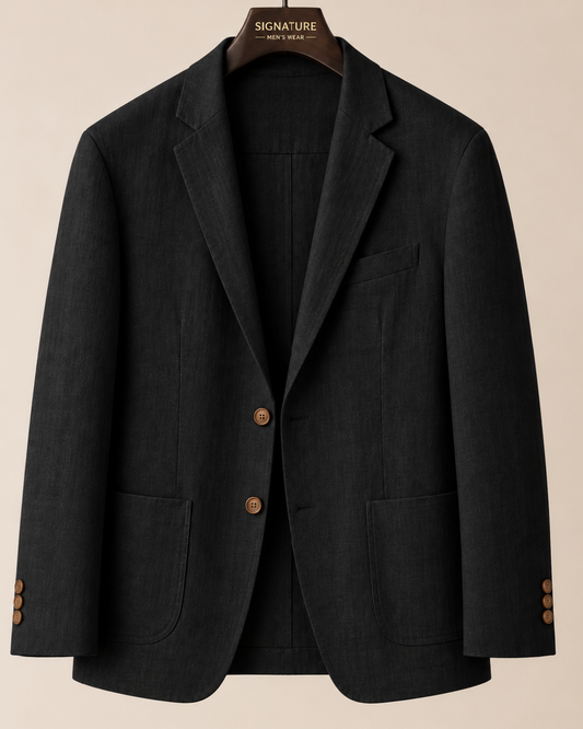 Black Linen Single-Breasted Blazer