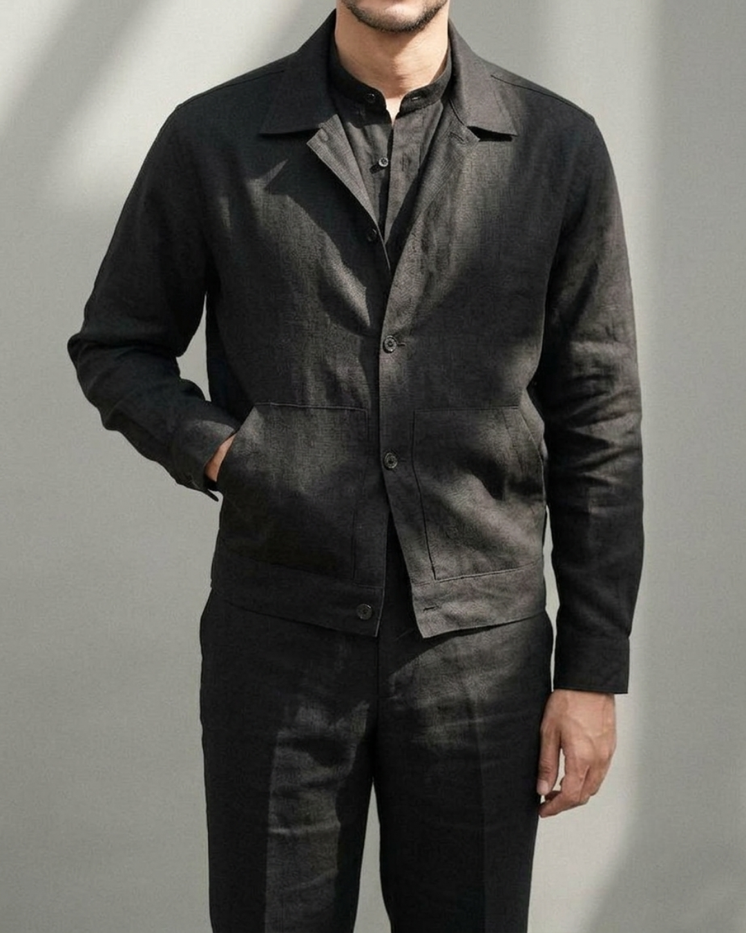 Black colour linen 2 pocket shaket