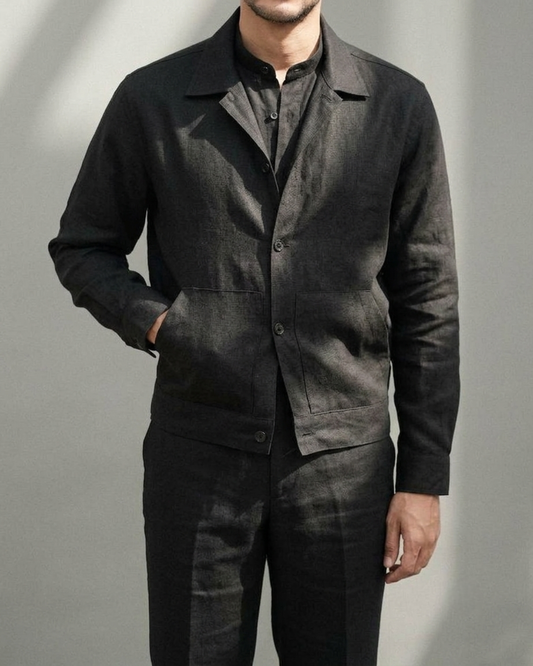 Black colour linen 2 pocket shaket