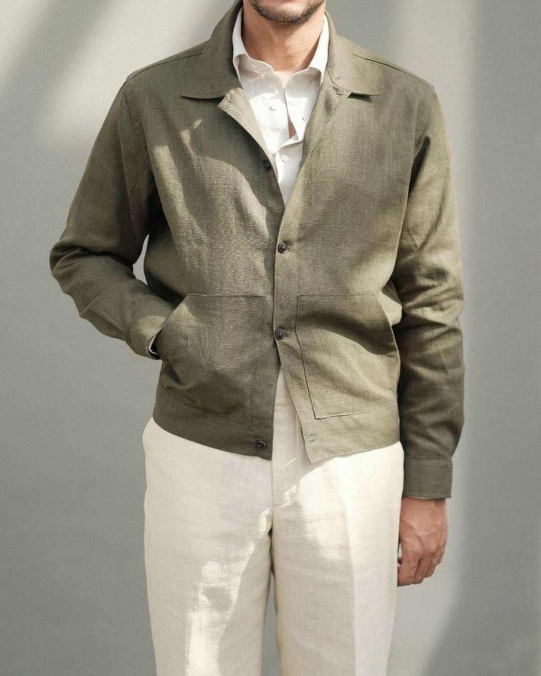 Deep olive linen 2 pocket shaket