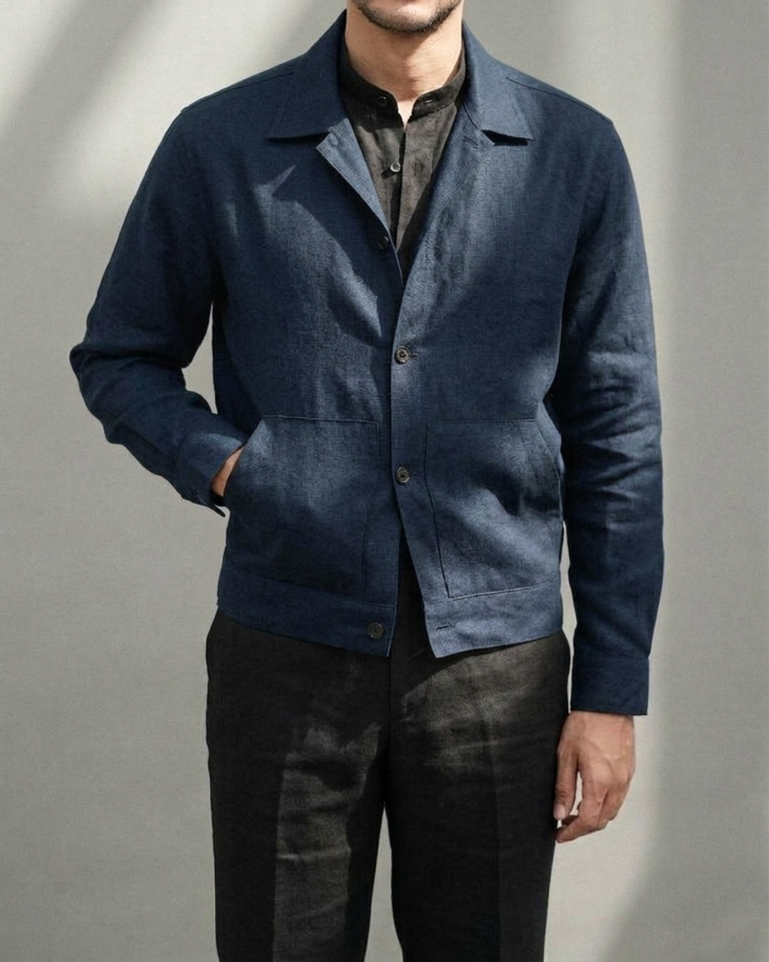 Deep blue linen 2 pocket shaket