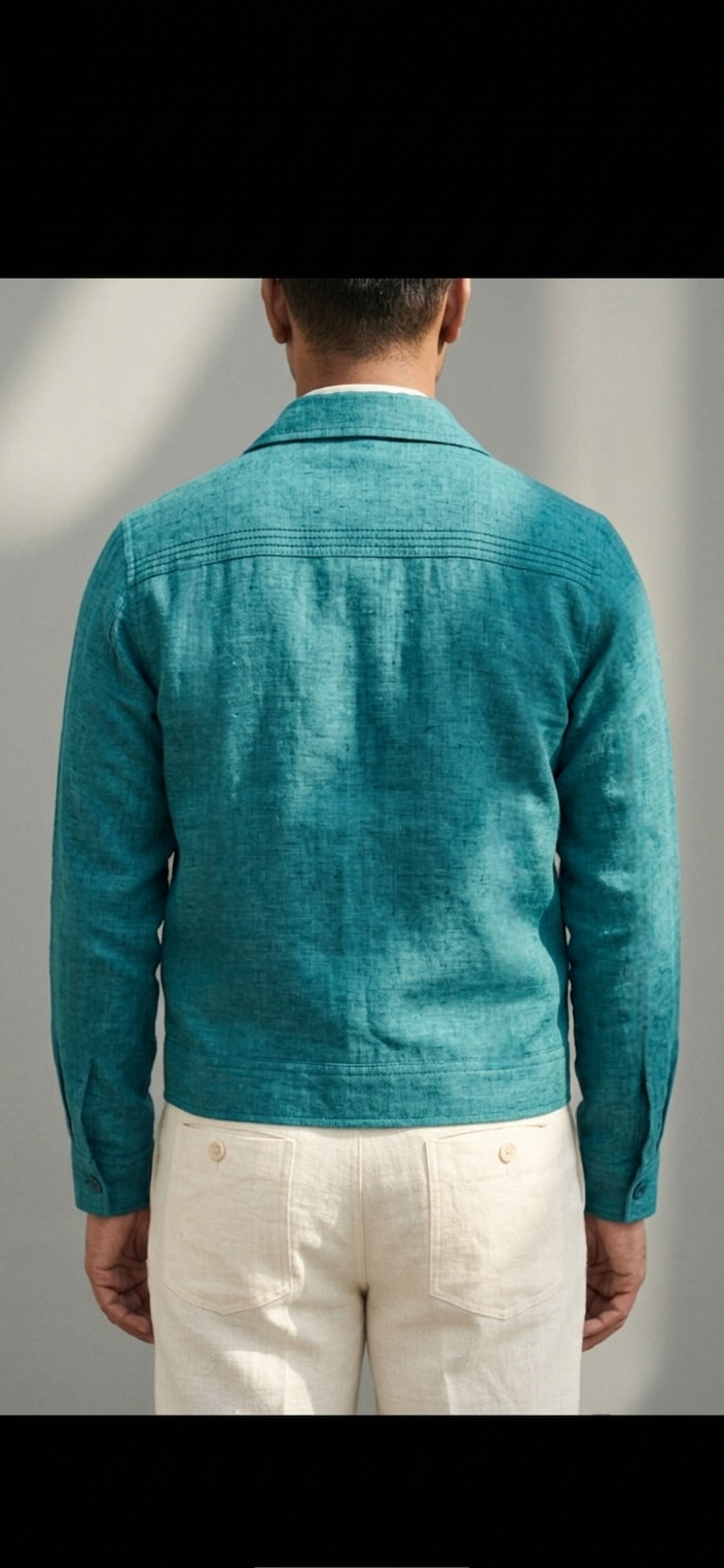 Petrol Blue / Deep Teal colour linen 2 pocket shaket