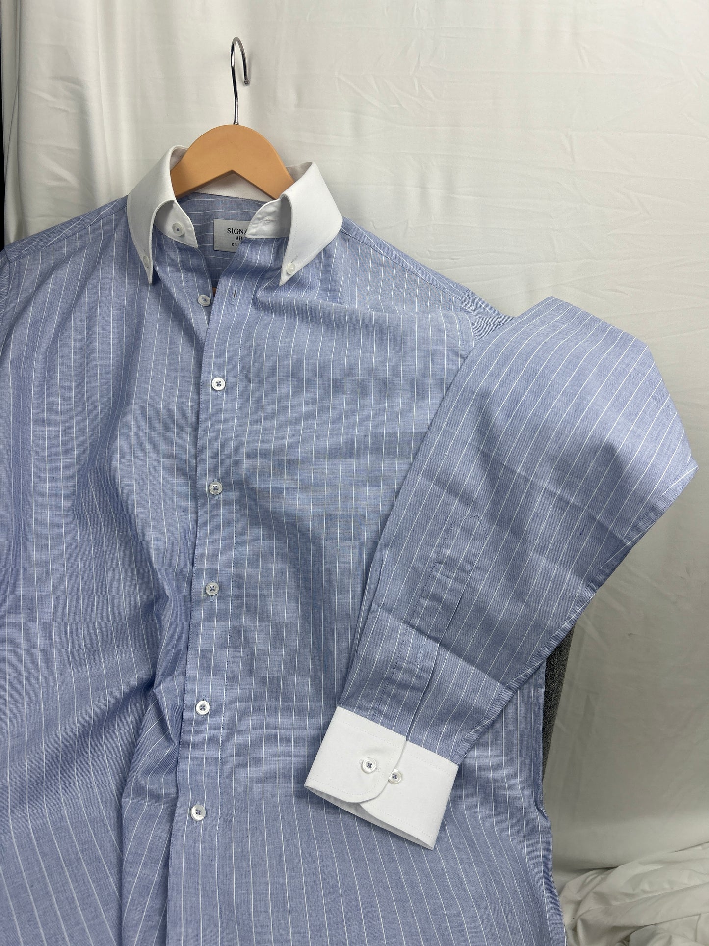 Sky Blue Pinstripe Formal Shirt – White Contrast Collar