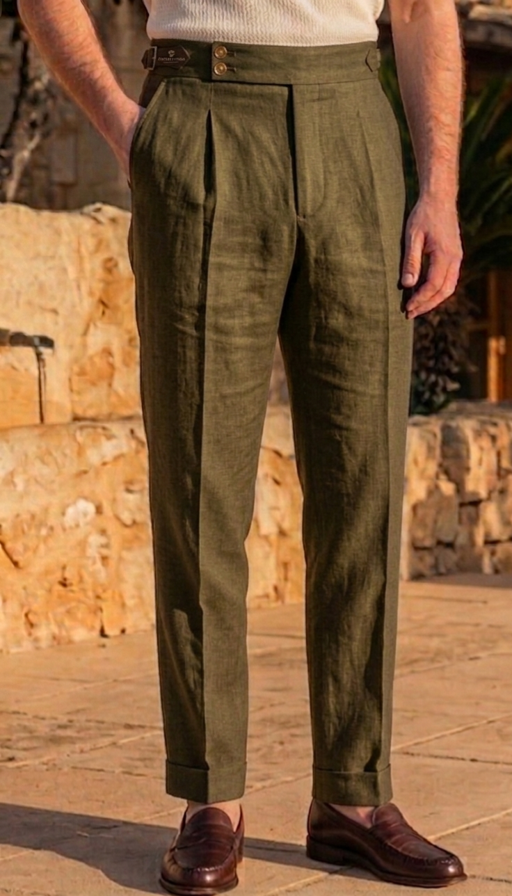 Olive dubble button side adjuster high waist trouser