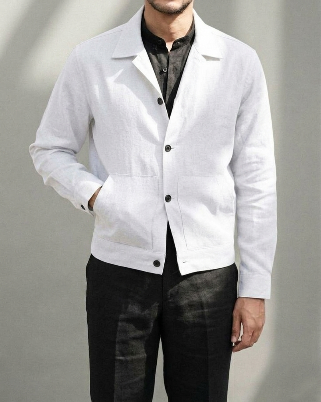 White colour linen 2 pocket shaket
