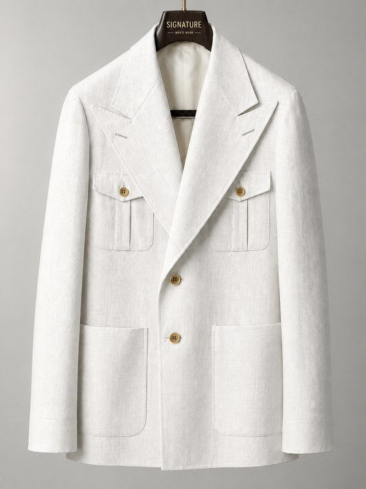 Signature Premium Dubble-Breasted Safari white Blazer